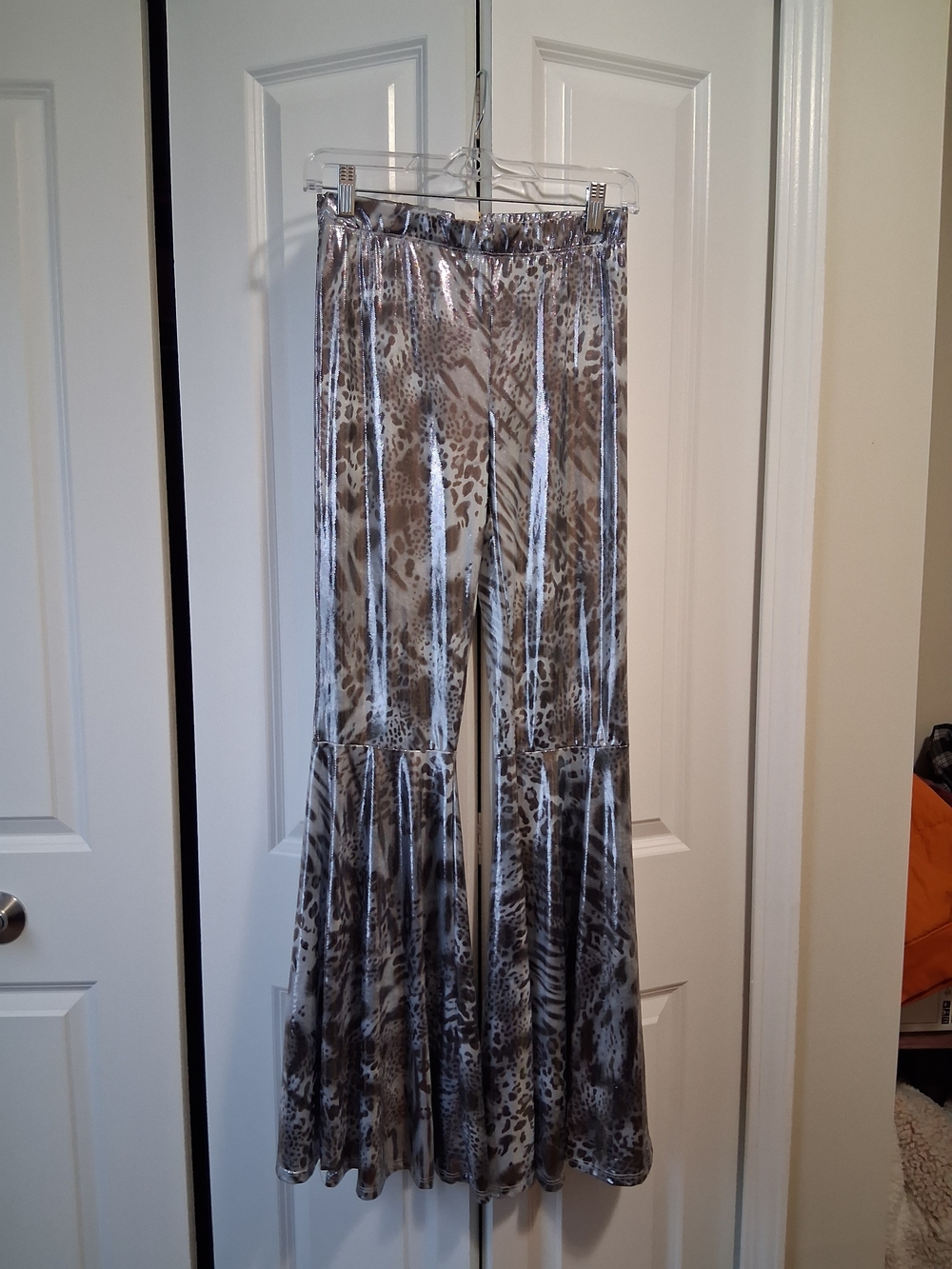 Silver Animal Print Flared Pants